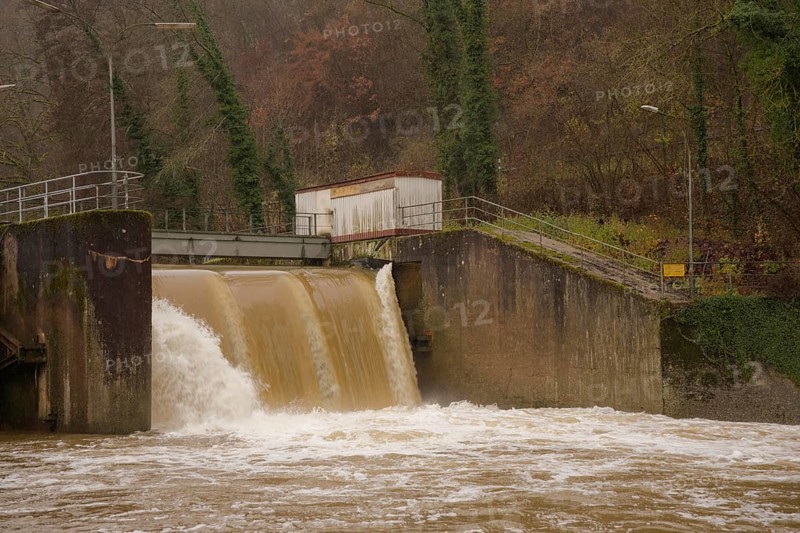 Flood at Steinbach reservoir, Kocher, Kocher valley, Schwäbisch Hall, Hohenlohe, Heilbronn-Franken, Baden-Württemberg, Germany, Europe