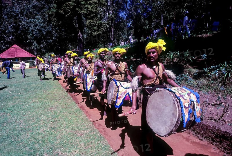 Dollu Kunitha Karnataka's folk dance during Tea and Tourism festival in Sim's Park, Coonoor, Nilgiris, Tamil Nadu, South India, India, Asia