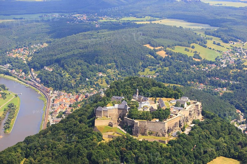 Königstein Fortress, with Elbe River, Saxon Switzerland National Park, Saxony, Königstein, Germany, Europe