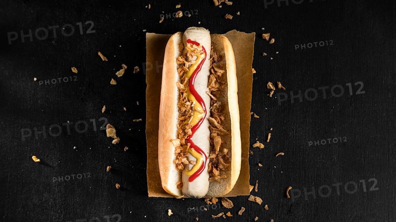 Minimalist fast food hot dog flat lay