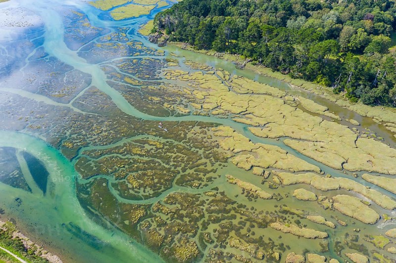 Aerial view of the estuary La Ria at high tide, Le Conquet, department of Finistere Pen ar Bed, region of Brittany Breizh, France, Europe