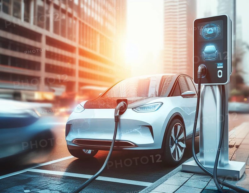 Electric hybrid vehicle car ev fast charging battery GUI graphical user interface plug, clean energy ai art generated