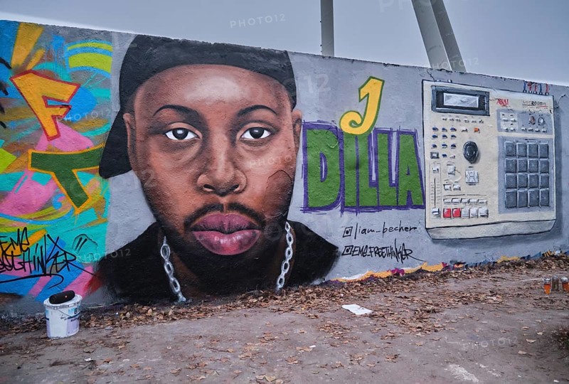 Germany, Berlin, 13. 12. 2020, graffiti wall, head, portrait J Dilla, by graffiti artist Eme Freethinker, Europe