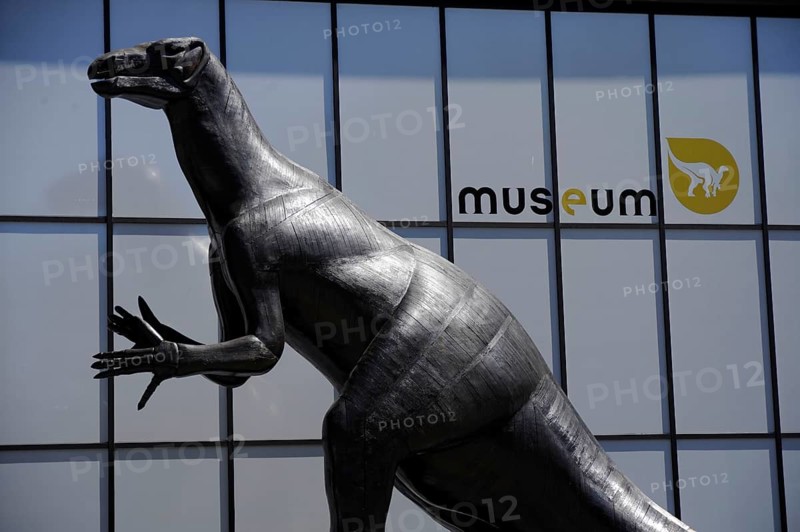 Dinosaur figure, in front of Museum of Natural Sciences, Brussels, Belgium, Europe