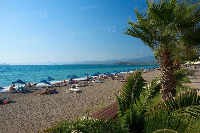 Beach and promenade of Calis near Fethiye, Turkish Aegean Sea, Coast, Turkey, Asia