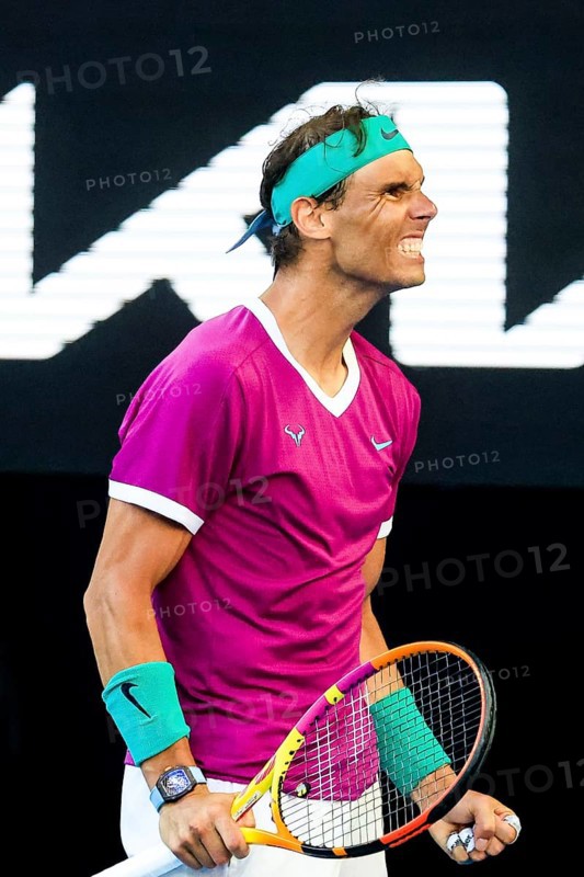 MELBOURNE, AUSTRALIA, JANUARY 25: Rafael Nadal of Spain beats Denis Shapovalov of Canada on day 9 of the 2022 Australian Open at Melbourne Park on January 25, 2022 in Melbourne, Australia, Oceania