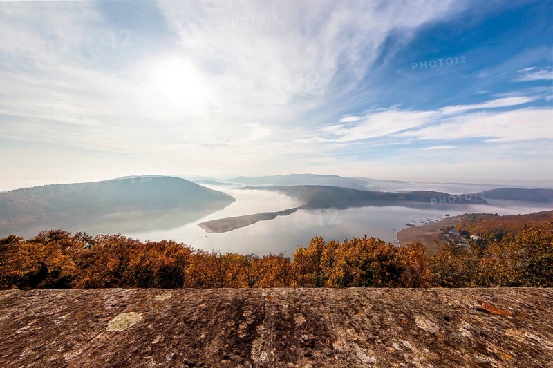 From Waldeck Castle with a view of Lake Edersee and the surrounding nature parks, North Hesse, Germany, Europe