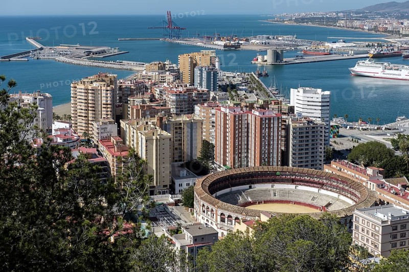 View of the Harbour Area and Bullring in Malaga