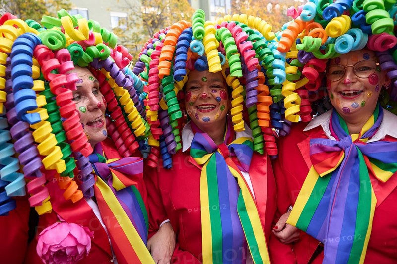 Female carnivalists celebrate the start of the carnival season on 11 November 2023 in Koblenz, Rhineland-Palatinate, Germany, Europe