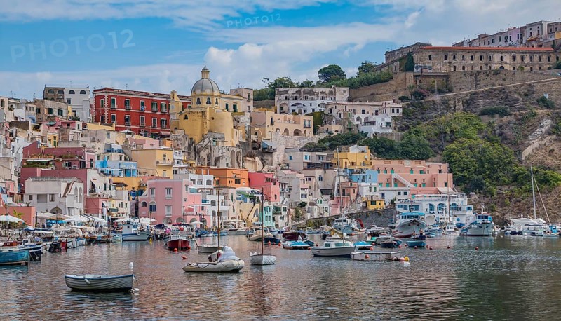 A picture of the Marina della Corricella, the colorful promenade in Procida, Naples