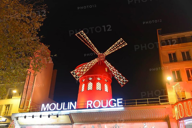 Variety theatre Moulin Rouge at night, Montmartre, Paris, France, Europe