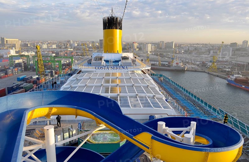 On deck of the cruise ship Costa Serena, In the port of Casablanca Morocco, Cruise ship Costa Serena