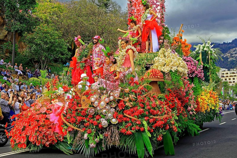 Flower float, Flower decoration, People, Flower festival, Funchal, Madeira Island