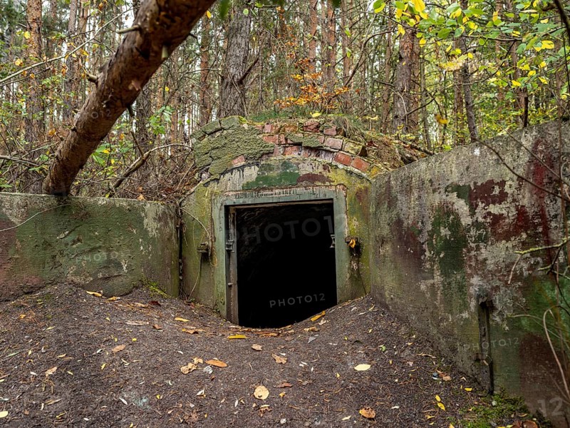 Entrance to a former personnel bunker on the Großer Seeberg in Seebergen near Gotha, where a missile base of the NVA was located in GDR times, Drei Gleichen, Thuringia, Germany, Europe