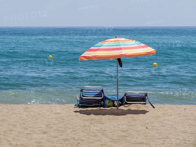 LA CALA DE MIJAS, ANDALUCIA, SPAIN - MAY 6 : Beach at La Cala de Mijas, Mijas Costa, Costa del Sol Spain on May 6, 2014