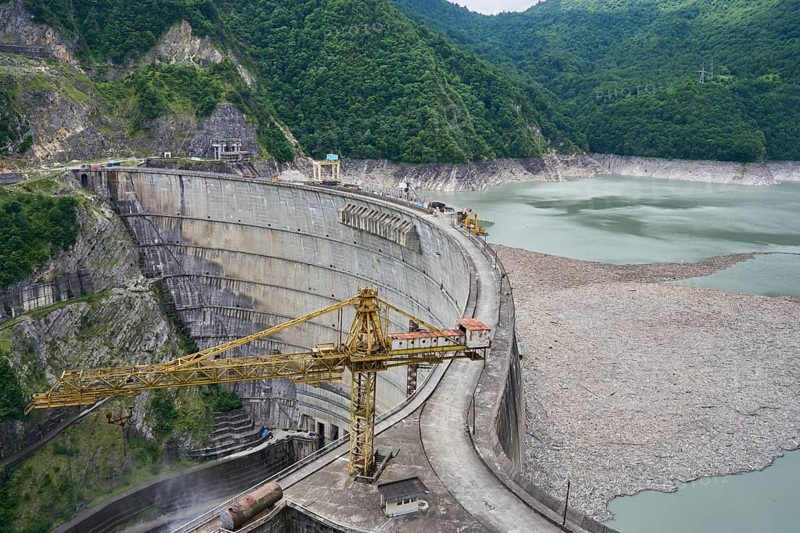 Enguri Dam, Inguri Dam, Enguri River Dam, Earth's Highest Arch Dam, High Caucasus, Svanetia, Georgia, Asia