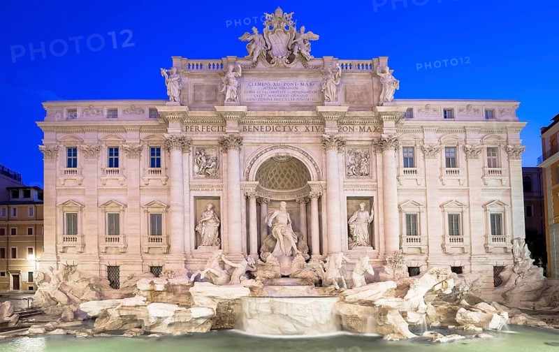 Rome, Italy. Trevi fountain at night, the masterpiece of Italian classical baroque architecture
