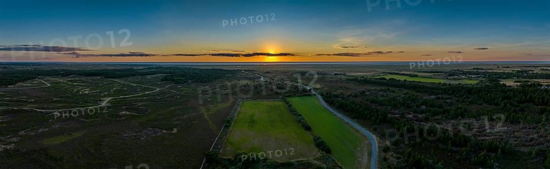 Sunset at Bilstrand, aerial view, Lakolk, Rømø, Denmark, Europe