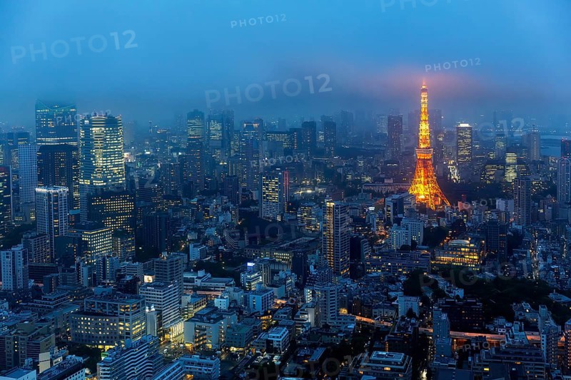 Tokyo Japan. Aerial view of Tokyo Tower