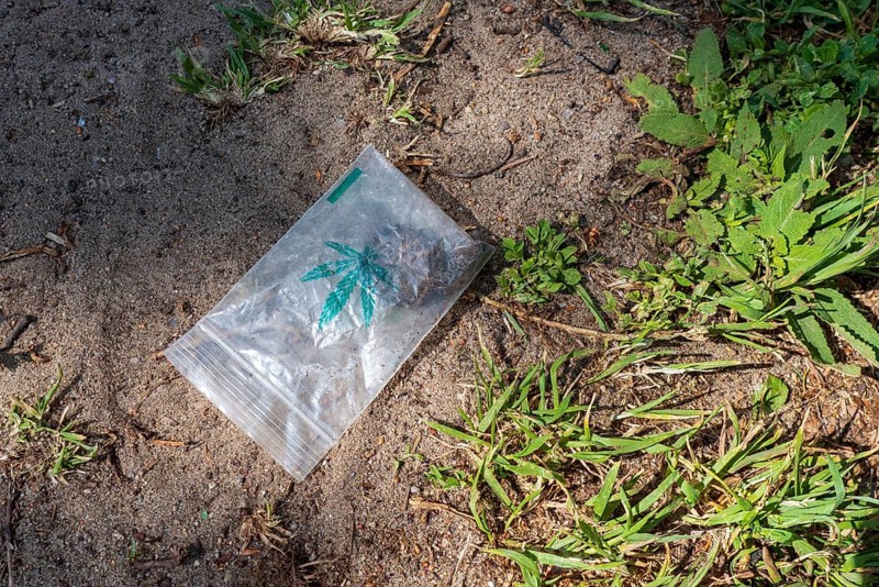 Germany, Berlin, 07. 05. 2020, plastic bag, cannabis_logo, Mauerpark, Europe