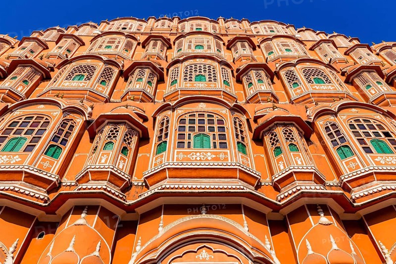 At the bottom of the facade, Hawa Mahal, the Palace of Breeze, Jaipur, Rajasthan, India, Asia