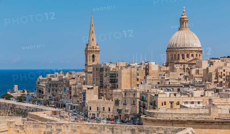 A picture of the main peninsula of Valletta, dominated by the dome of the Basilica of Our Lady of Mount Carmel