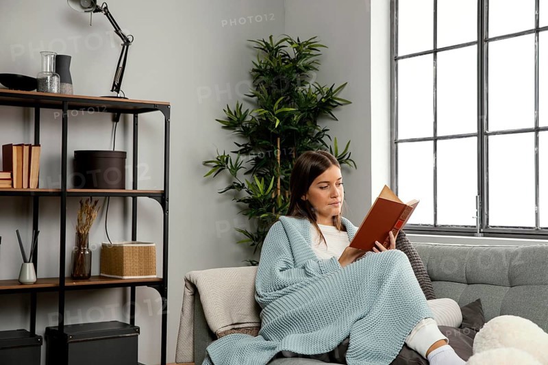 Front view beautiful woman reading book