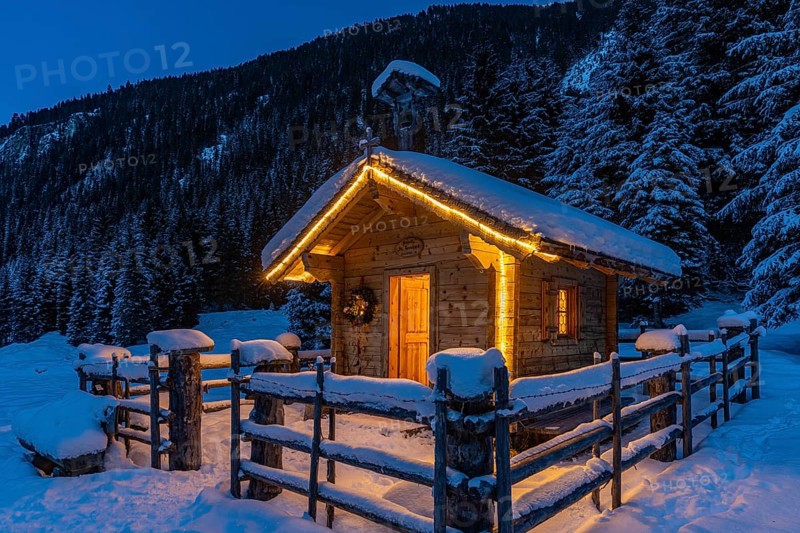 Blue hour at St Leonhard's Chapel, Finkau, Salzburger Land, Austria, Europe