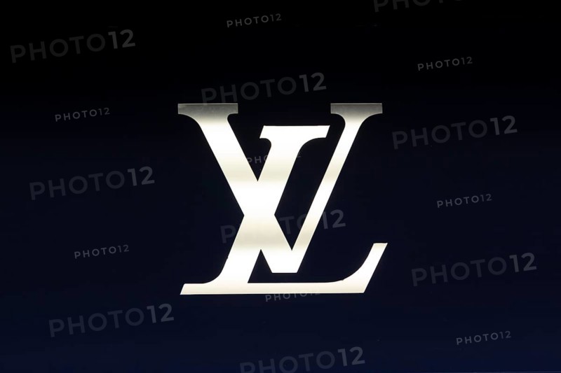 Close-up, logo of the French luxury fashion brand Louis Vuitton on a boutique in the shopping street Neuer Wall, Hamburg, Germany, Europe