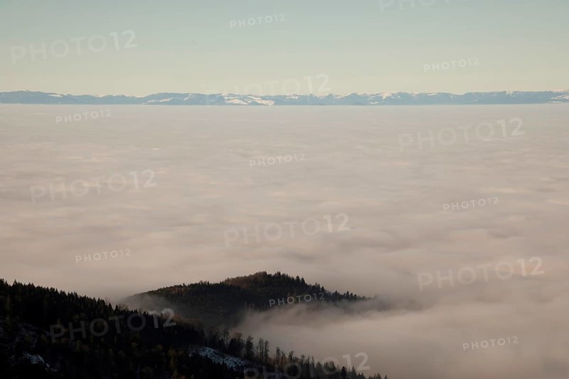 Rhine valley with cloud cover and Vosges mountains, Kandel, Baden-Württemberg, Germany, Europe