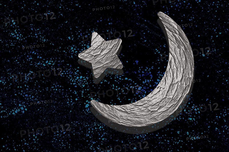 Crescent moon and star. Holy month Ramadan Kareem. Eid Mubarak