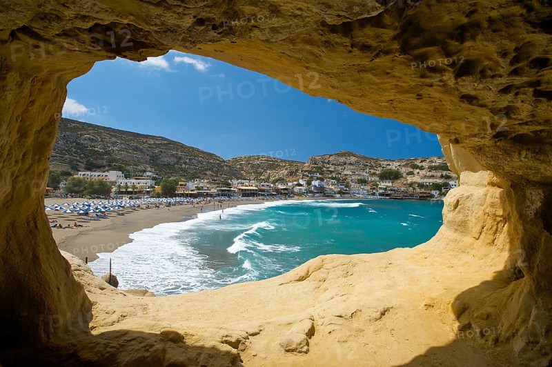 Cave on Matala beach, Crete, Greece, Europe