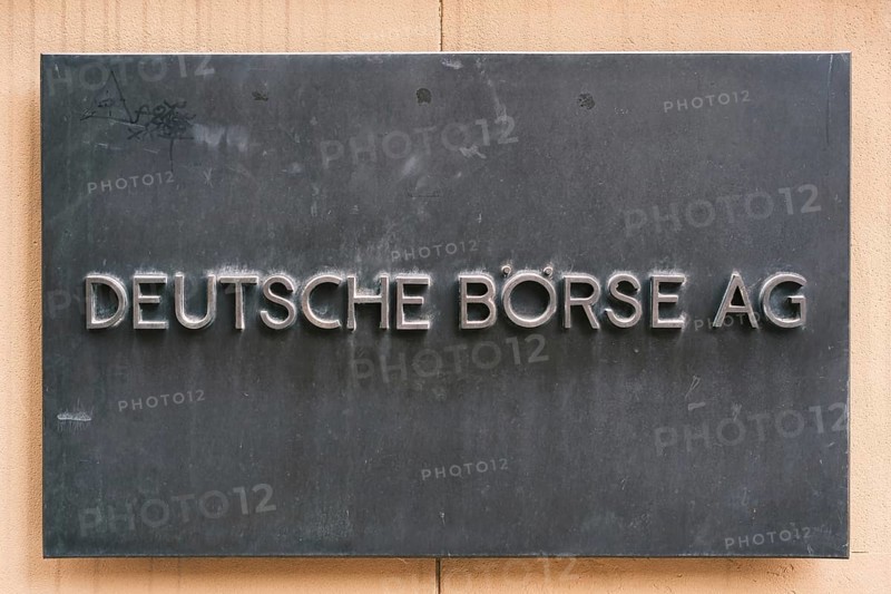 Sign with inscription Deutsche Börse AG, Frankfurt am Main, Hesse, Germany, Europe