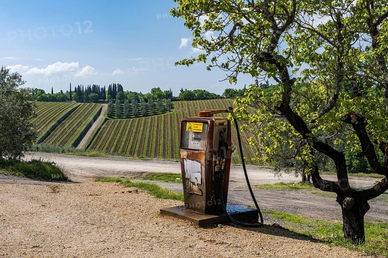 Old petrol pump at the Castello di Ama winery, Chianti region, Tuscany, Italy, Europe