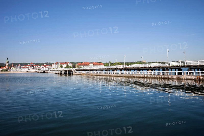 Pier in resort town of Sopot in Poland, Baltic Sea bay, popular tourist vacation destination
