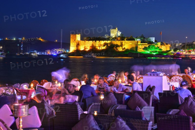 BODRUM, TURKEY - SEPTEMBER 13, 2015: View of Bodrum harbor and Castle of St. Peter by night. Turkish Riviera