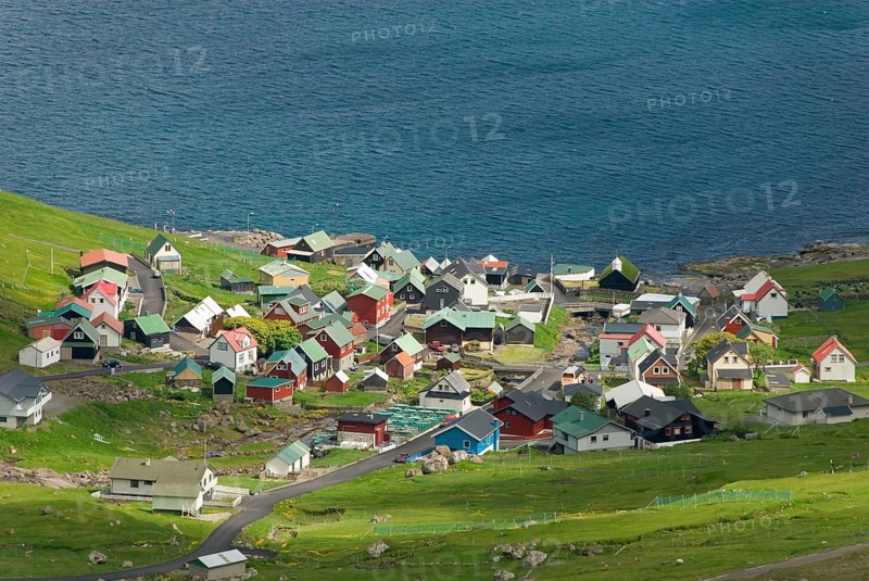 Funningsfjordur Settlement and Fjord, Funningsfjördur, Esturoy Island, Faroe Islands, Denmark, Europe