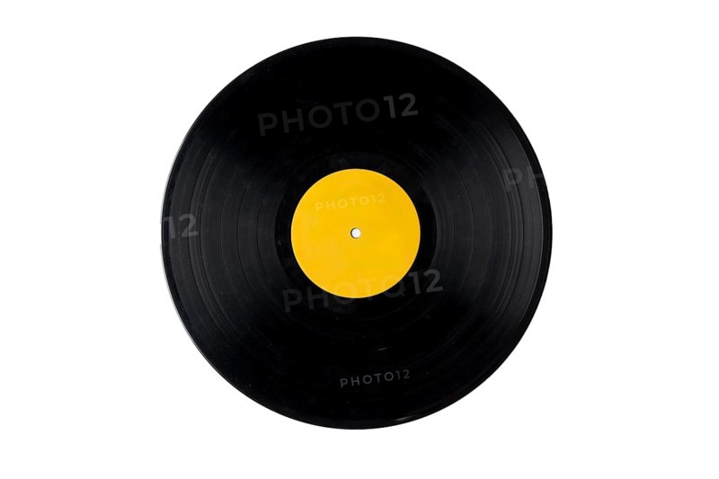 Black vinyl record with yellow label
