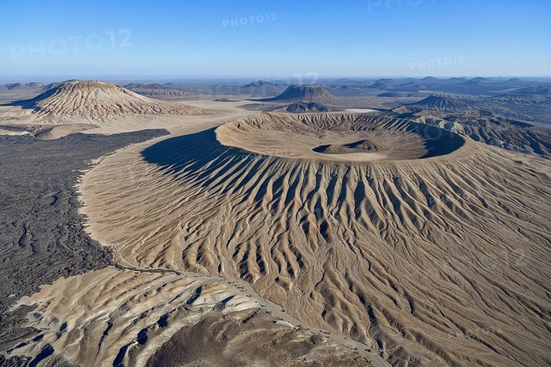 Harrat Khaybar volcanic landscape, aerial view, near Khaybar, Medina Province, Saudi Arabia, Arabian Peninsula, Asia
