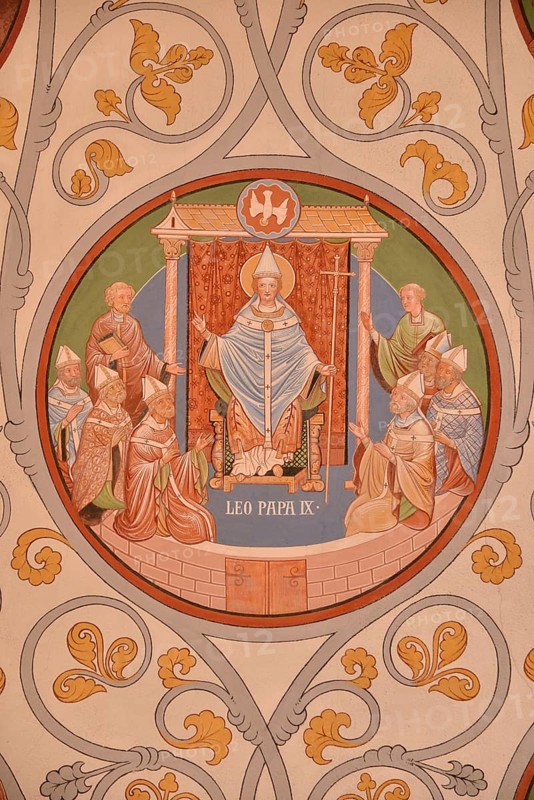 Ceiling painting of Pope Leo IX. in the Chapel of St. Leo, Eguisheim, Département Haut-Rhin, Alsace, France, Europe