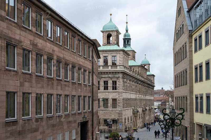 View of the city from Burgstrasse, Old Town Hall, Nuremberg, Middle Franconia, Franconia, Bavaria, Germany, Europe