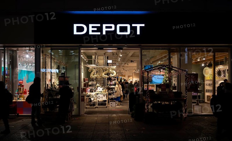 Night shot, DEPOT furniture store, decorative items, shop window, pedestrian zone, shopping, logo, shop, branch, Königsstraße, Stuttgart, Baden-Württemberg, Germany, Europe