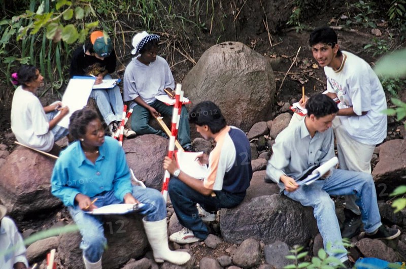 Group of students from Central High International School conducting geographical fieldwork in a rural area, Zomba, Malawi, Southern Africa 1996, Africa