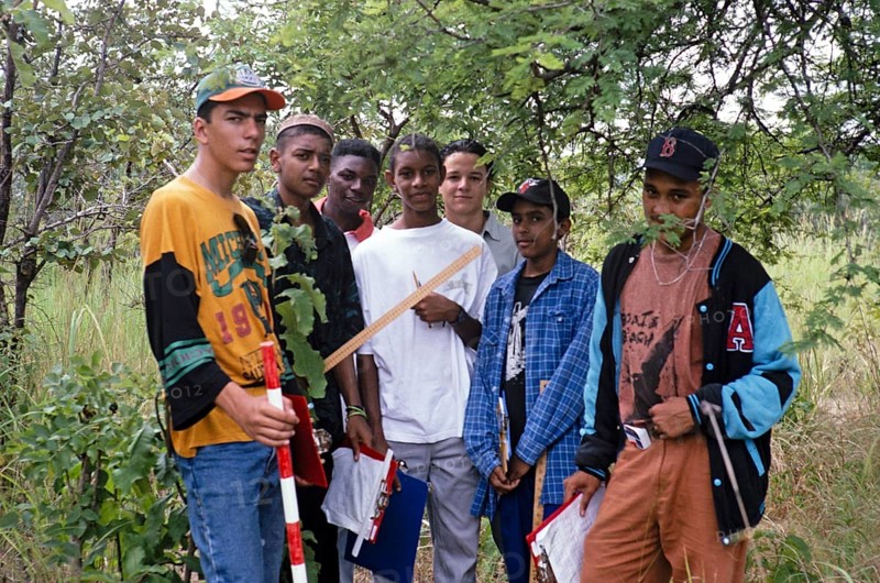 A group of young people from Central High International School conducting geographical fieldwork in a rural area, Malawi, Southern Africa 1996, Africa