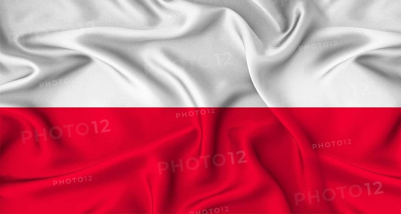Close up of flag of Poland with cloth texture. Realistic Poland flag waving