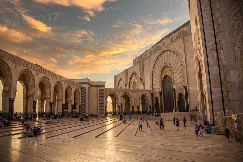 Casablanca, Morocco, August 2018: beautiful sunset at the Hassan II mosque, Africa