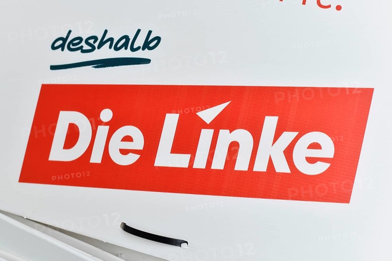 Germany, January 1st 2025: Close up of logo of left political party 'Die Linke' on election poster for federal election called 'Bundestagswahl', Europe