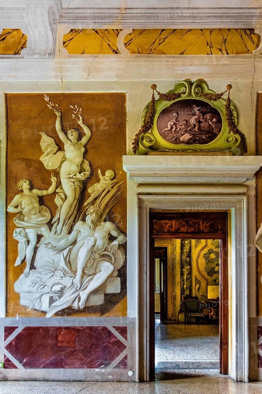 Louis Dorigny, pairs of mythological figures in the Sala di Flora, 17th century Villa Manin, residence of Ludovico Manin, the last Doge of Venice, Codroipo, Friuli, Italy, Codroipo, Friuli, Italy, Europe