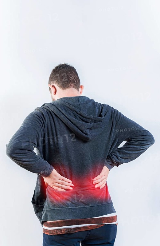 Male person with spine problems isolated. Back view of person with back ache isolated. Lumbar problems concept