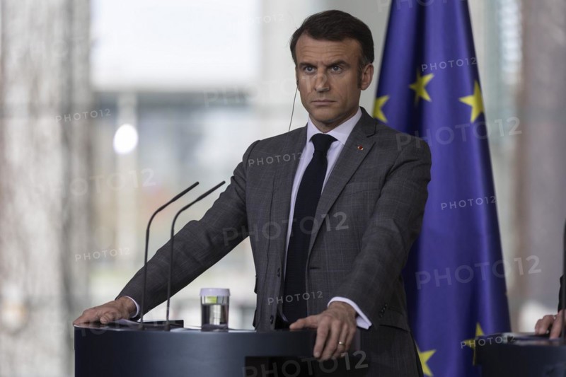 Emmanuel Macron, President of France, recorded during a press conference at the Federal Chancellery in Berlin, 15 March 2024